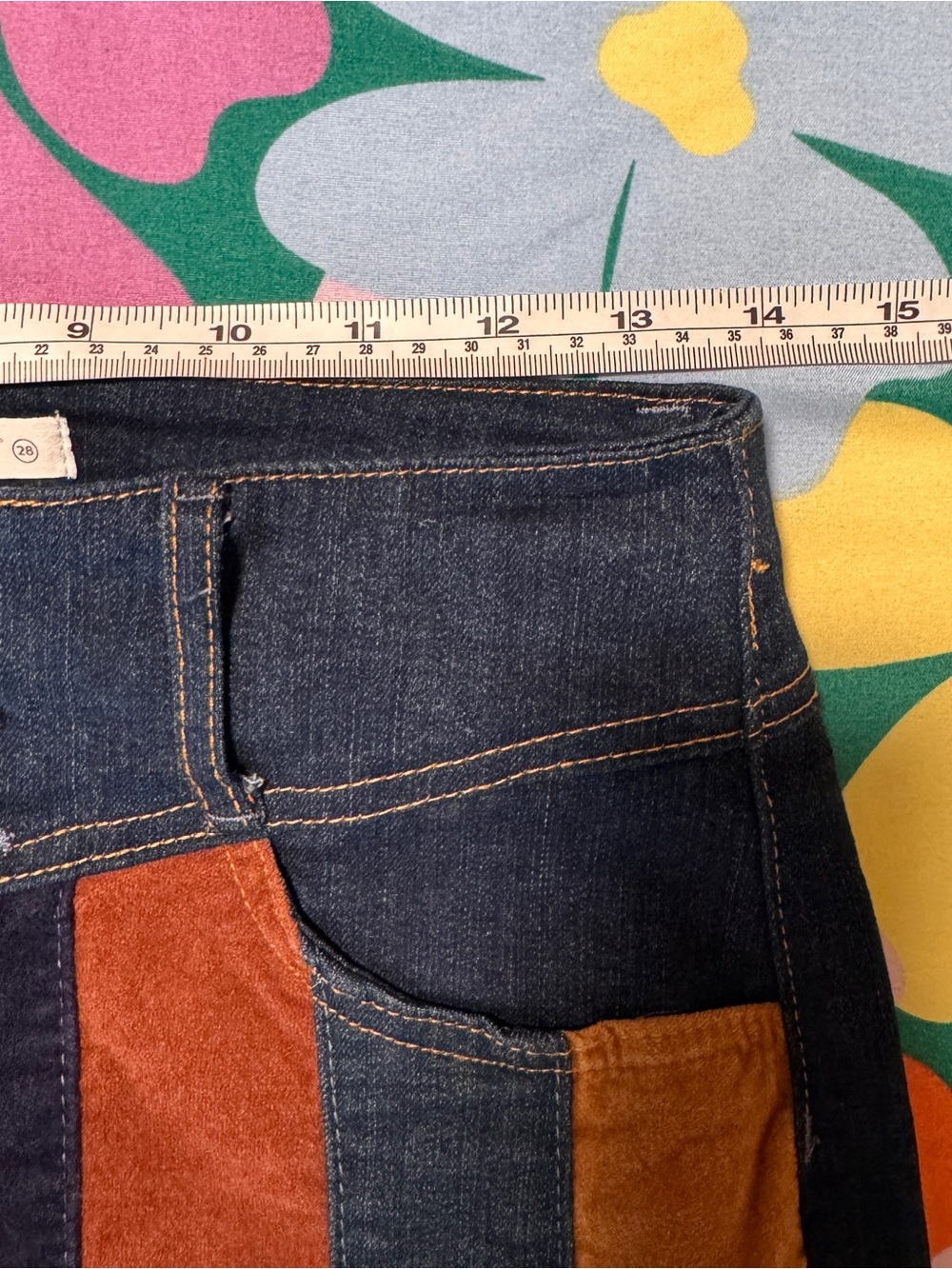 Altar'd State Women's Flared Jeans with Navy, Brown and Tan Panels - Picture 6 of 9